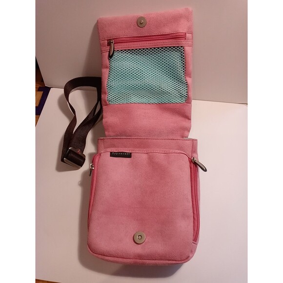 TRAVELON Pink Faux Suede Anti-Theft Crossbody Bag Purse & Wallet Many Pockets - Picture 3 of 12